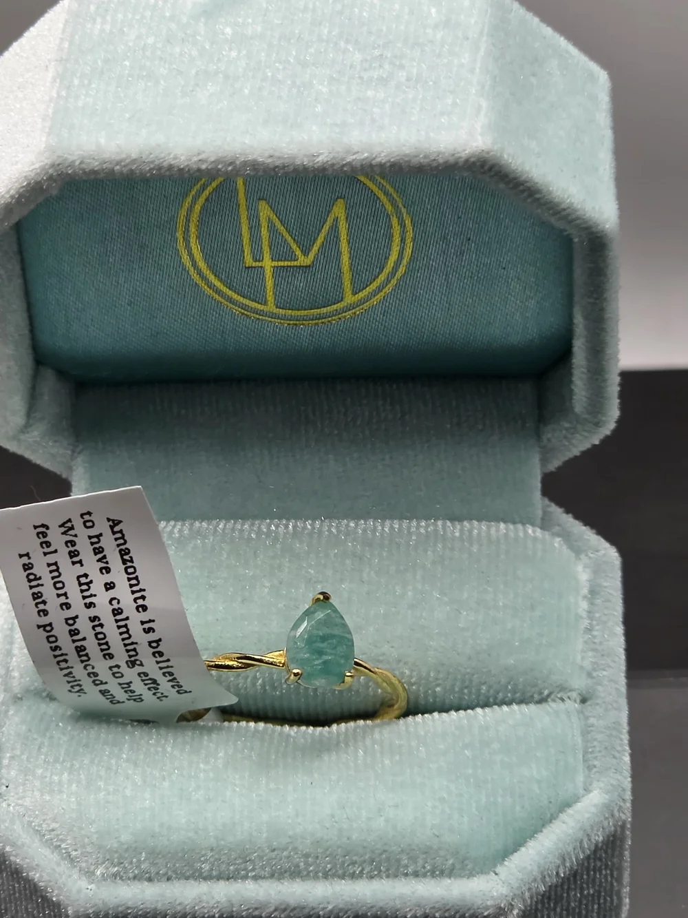 Gold Ring with Teardrop Amazonite Stone **SIZE 10!**